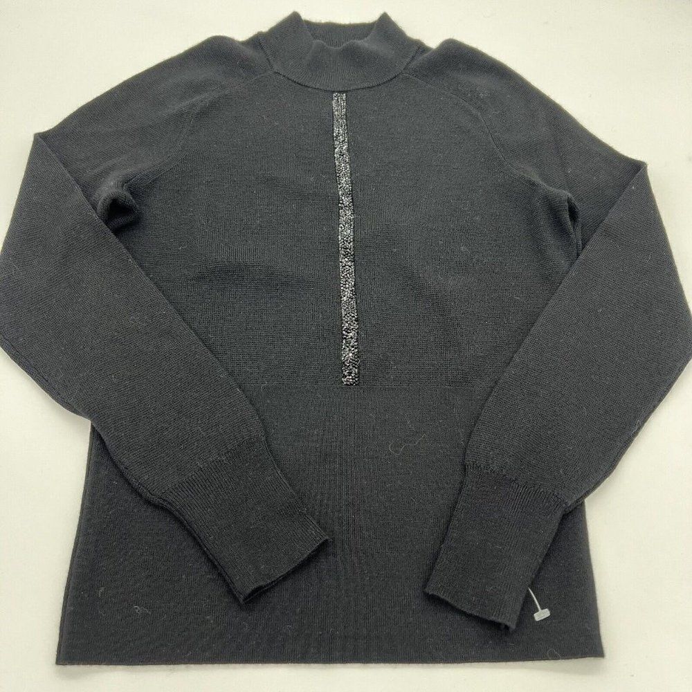 ELIE TAHARI Tatum Embellished Mock-Neck Sweater size XS Wool Blend Black